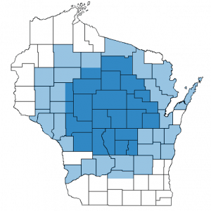 Map of Wisconsin showing primary and extended water testing service area
